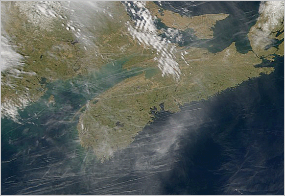 A satellite photo of Nova Scotia