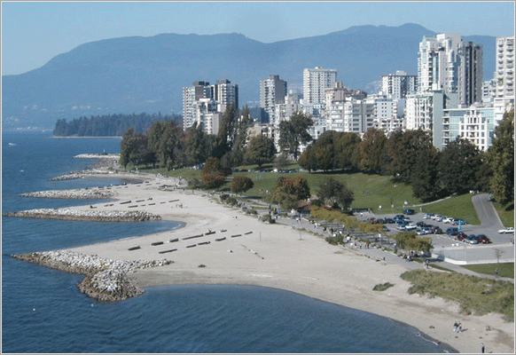 Sunset beach at English Bay in the West End of downtown